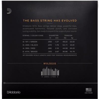 1 Set D'Addario NYXL50105 Nickel Wound Bass Guitar Strings Medium 50-105 Long Scale image 2
