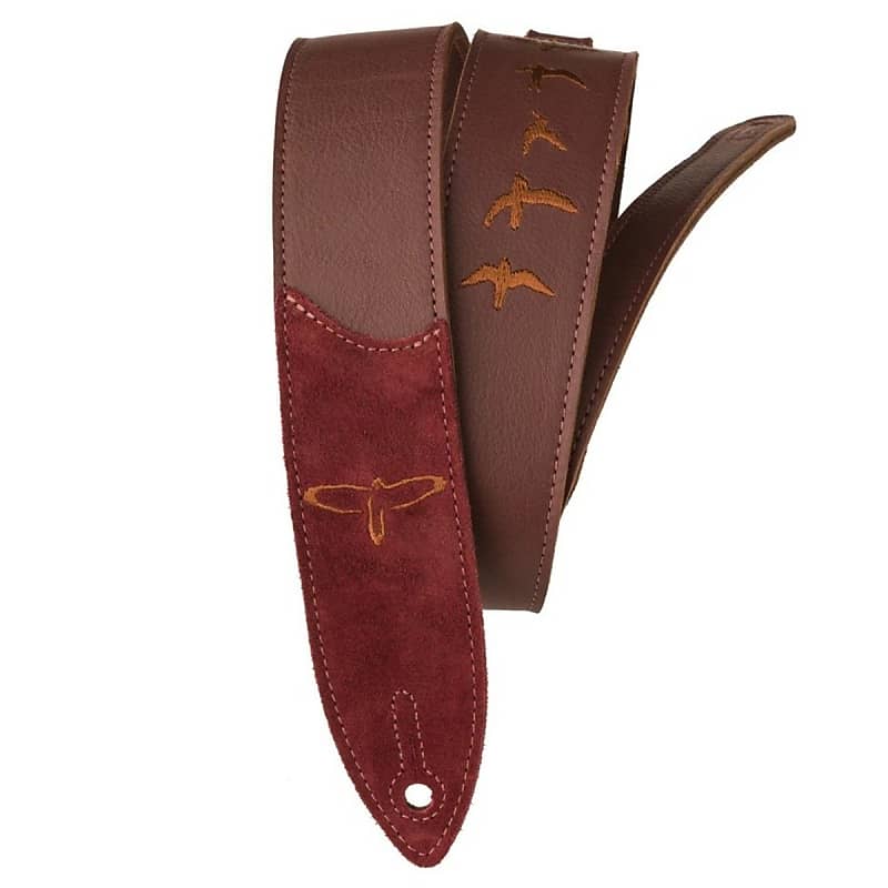 PRS Premium Leather Guitar Strap Birds Embroidery Burgundy image 1