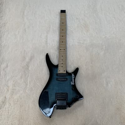 4 String Short Scale Neck Through Bass/6 String  Tremolo Busuyi Double Sided, Headless  Guitar Blue image 2
