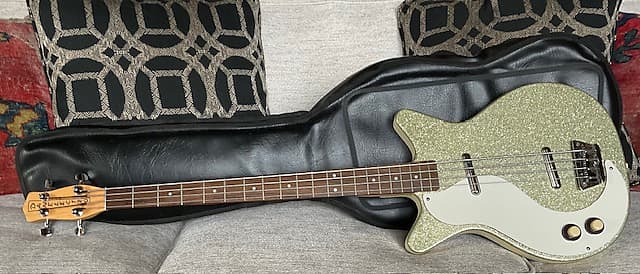 Left Handed Dan Electro Bass Guitar-Silver-Gold Sparkle image 1