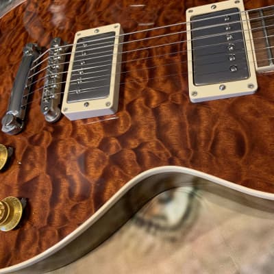 ROOT BEER 🍺! 2020 Gibson Custom Shop M2M Les Paul Standard '59 Historic Reissue Trans Brown Burst Sunburst Natural Walnut Back R9 1959 59 Figured F Quilt Q Top Full Gloss ABR-1 Killer Quilt Special Order 5A CustomBuckers Made To Measure Japan Supreme image 7