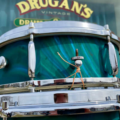 1960s Sonor Teardrop Drum Set Multi-Brilliant Turquoise Satin Flame Blue/Green 20/12/16/5x14 image 12