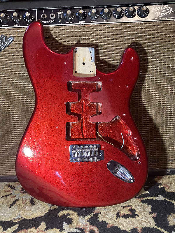 Replacement S Style Body Double Cut Stratocaster Style - Red Sparkle Glitter image 1
