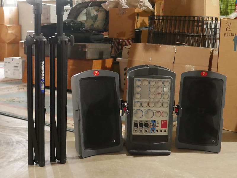 Fender Passport P-150 3-channel Sound System and Samson Speaker Stands