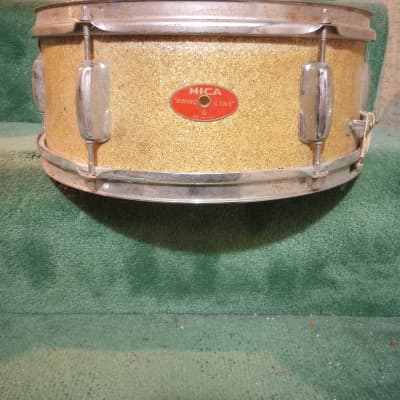 MICA (MIJ) "Swing Line" 5.5x14 Snare Drum (Made in Japan) 1960's - Gold Sparkle image 1