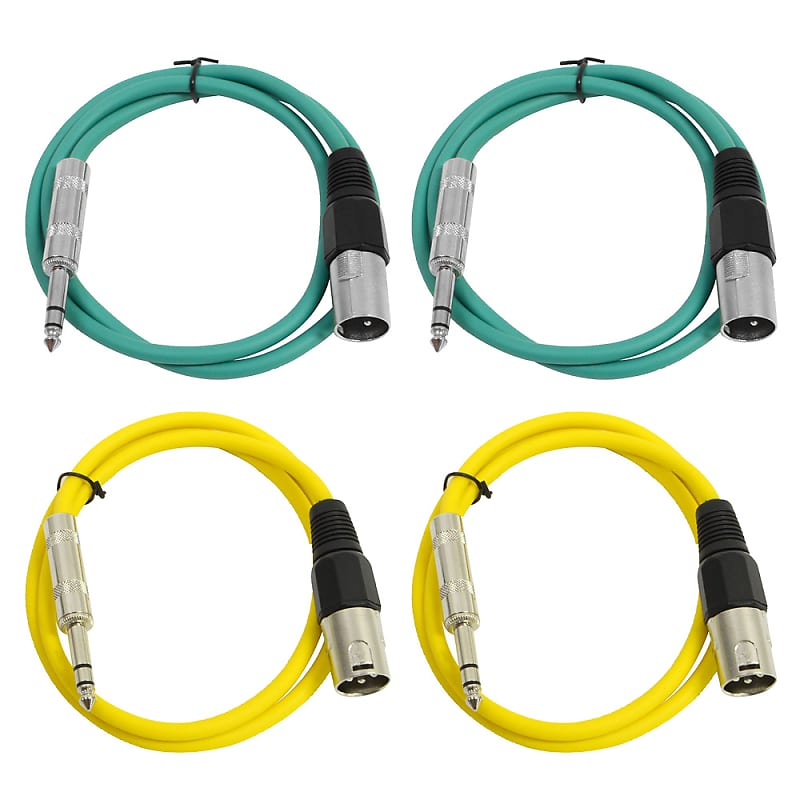 4 Pack of 1/4 Inch to XLR Male Patch Cables 3 Foot Extension Cords Jumper - Green and Yellow image 1