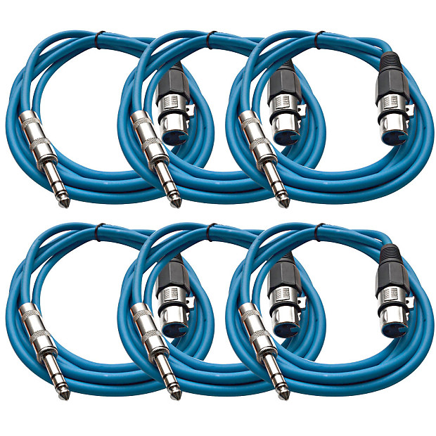 Seismic Audio SATRXL-F6BLUE6 XLR Female to 1/4" TRS Male Patch Cables - 6' (6-Pack) imagen 1