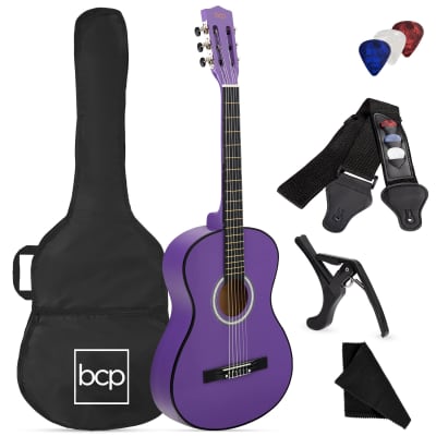 Best Choice Products Beginner Acoustic Guitar Set w/ Case, Strap, Strings - 38in-Natural Mahogany image 8