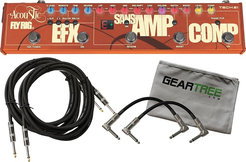 Tech 21 Acoustic Fly Rig EFX, SansAmp & Comp Pedal Bundle w/ 4 Cables and Cloth image 1
