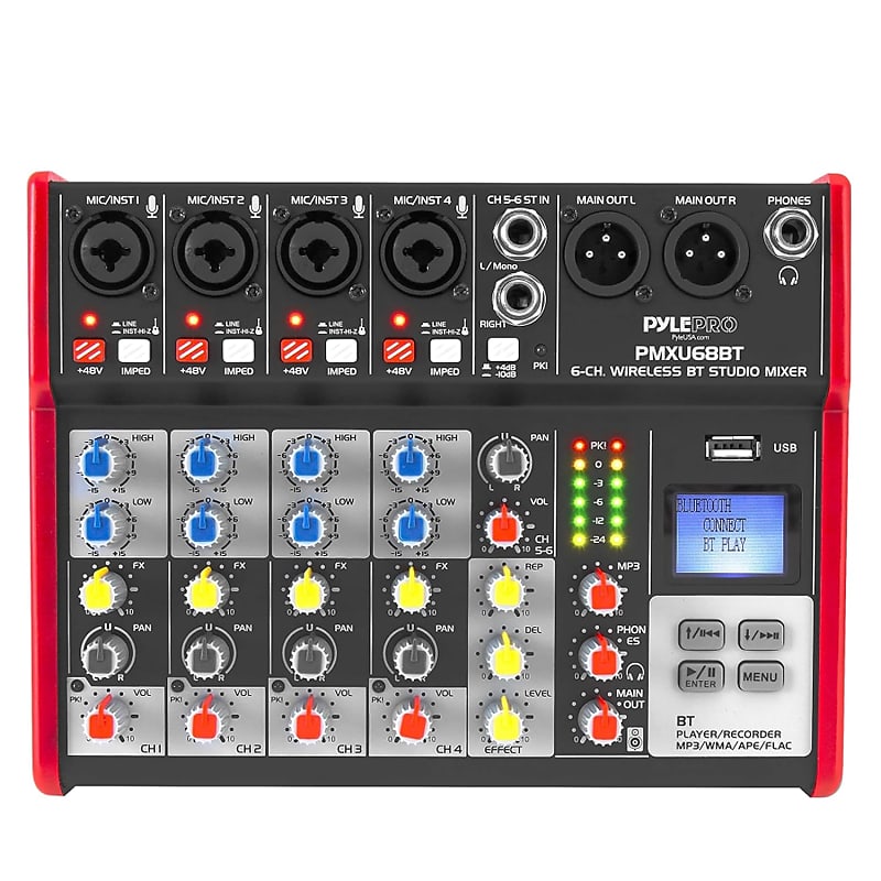 Dj Mixers 7 Channel Audio Mixer Sound Board with Bluetooth, Usb Audio  Interface with 48V Phantom Power Sounds Mixer Board with FX Reverb Delay  Effect