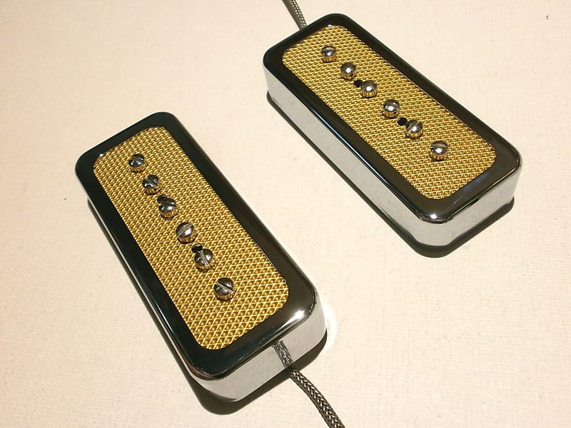 FOIL P90 Soap Bar Pickup SET Bridge and Neck Gold Chrome Electric Custom  Guitar by Q pickups