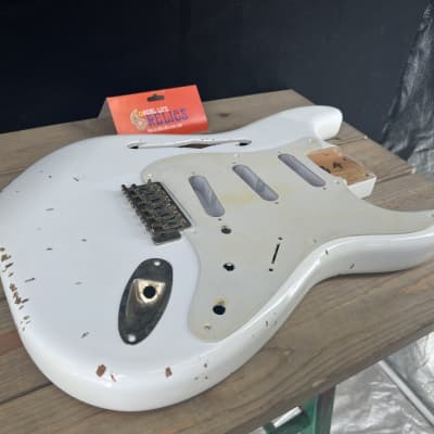 Real Life Relics Thinline F Hole Strat® Stratocaster® Body Aged Olympic White image 5