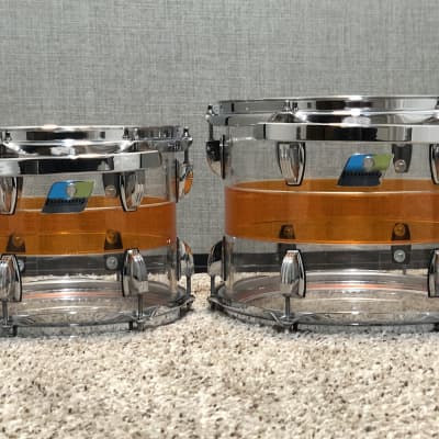 Ludwig 50th Anniversary Vistalite 10" & 12" Limited Edition Pattern Toms - Clear/Orange/Clear image 9