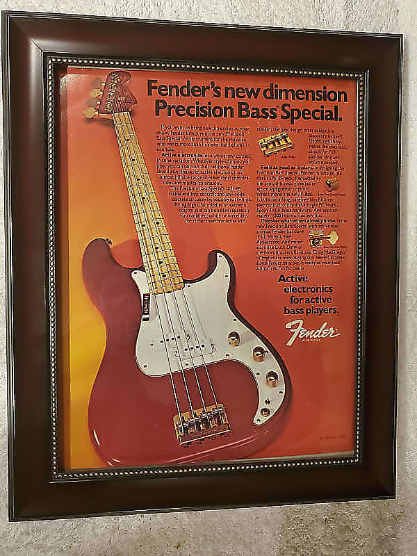 1980 Fender Guitars Color Promotional Ad Framed Precision Bass Special Original image 1