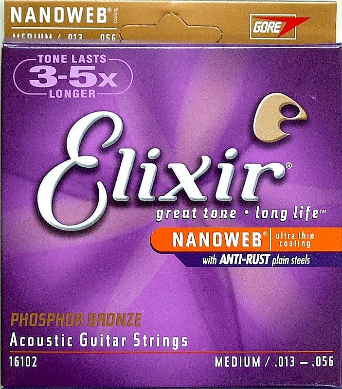 Elixir Nanoweb Phosphor Bronze Medium Acoustic Guitar Strings 13-56 image 1