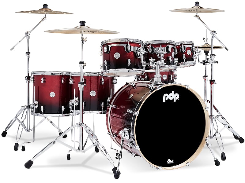 PDP Concept Series 7-Piece Maple Shell Pack, Red to Black Fade Lacquer w/Chrome Hardware; 7x8, 8x10, 9x12, 12x14, 14x16, 18x22, 5.5x14 image 1