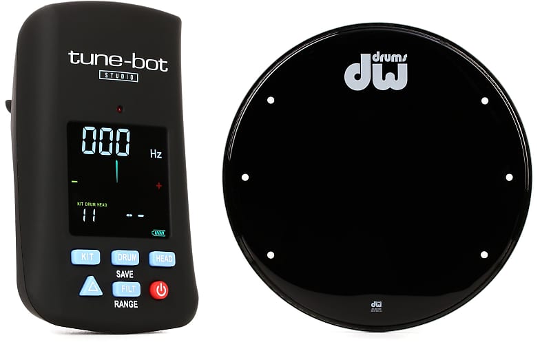 Overtone Labs Tune-Bot Studio Drum Tuner Bundle with DW Vented Resonant  Black Bass Drumhead - 22 inch