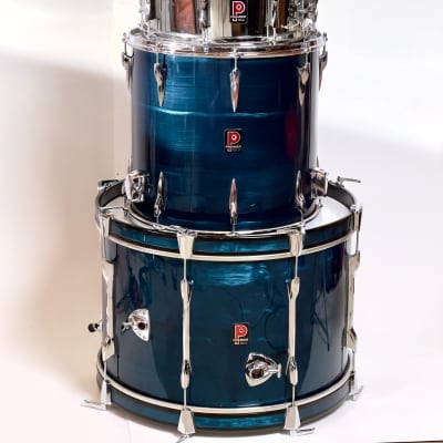 Vintage Premier 4-pc drum kit with all hardware 12/16/22/snare 1970 - Blue Shimmer image 2