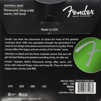 Fender 9050L Stainless Steel Flatwound Electric Bass Strings - LIGHT, 45-100 image 4