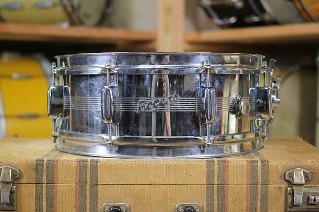 Rogers "7-Line" Holiday 5x14" 8-Lug Chrome Over Brass Snare Drum with Bread and Butter Lugs Early 1960s image 1