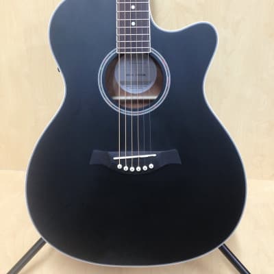 Haze F560CEQMBK 40" OM Shape Acoustic Guitar, Satin Black w/EQ, Cutaway + Free Bag image 3