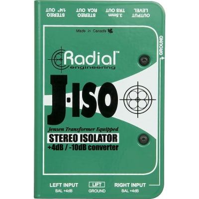 Radial Engineering J-ISO Jensen Transformer Equipped Stereo Isolator +4dB to -10dB Converter image 1