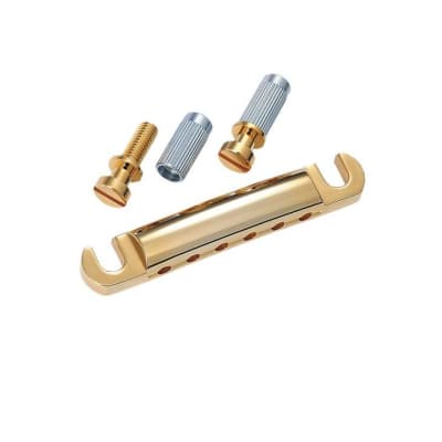 Allparts Gold Stop Tailpiece, With USA Thread Studs and Anchors, Gold, 3-1/4" Stud Spacing image 2