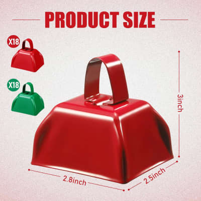 2 Pack Large Red Metal Cowbells for Football Games, 9 Inch Hand Percussion  Noise Makers with Handles for Sporting Events, Graduations, Stadiums