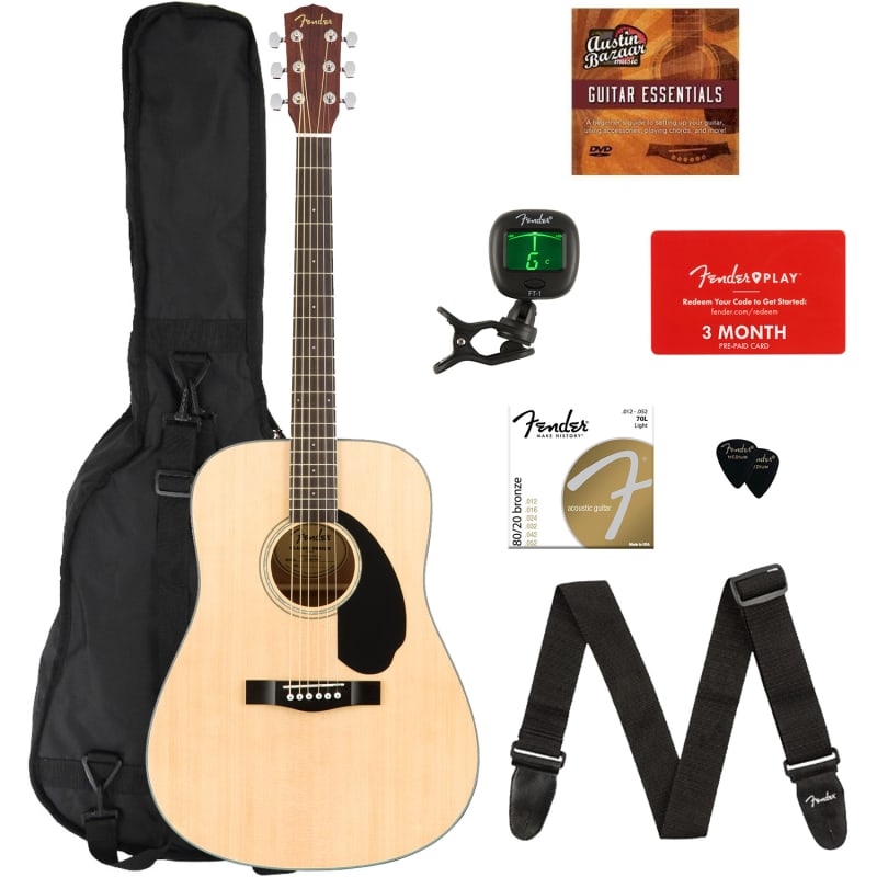 Fender CD-60S Solid Top Dreadnought Acoustic Guitar - Black Bundle