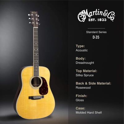 Martin Guitar Standard Series Acoustic Guitars, Hand-Built Martin Guitars with Authentic Wood D-35 image 5