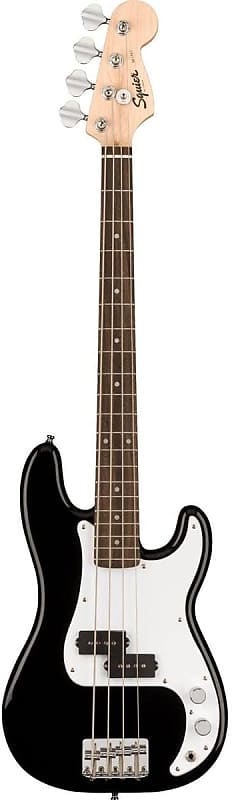 Squier by Fender Mini Precision Short Scale Bass Guitar with 2-Year Warranty, Laurel Fingerboard, Sealed Die-Cast Tuning Machines, and Split Single-Coil Pickup, Maple Neck, Black image 1
