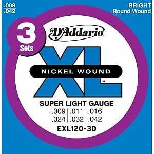 3 Sets of D'Addario EXL120 Nickel Wound Electric Guitar Strings (9-42) image 1