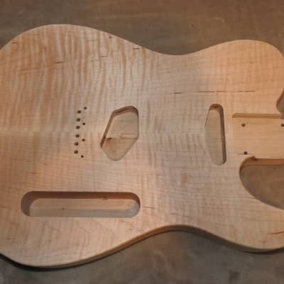 Unfinished Telecaster Body Book Matched Figured Flame Maple Top 2 Piece Alder Back Chambered, Standard Tele Pickup Routes 4lbs 1.3oz! image 15