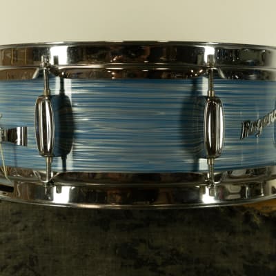 1960s Rogers 5x14 Light Blue Pearl Ripple Powertone Snare Drum image 8
