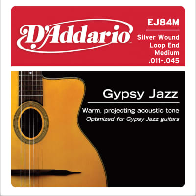 D'Addario EJ84M  Gypsy Jazz Silver Wound Loop End Medium Guitar Strings, 11-45 image 1