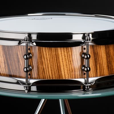 Seven Six Drum Company 4x14  Vented Zebrawood Piccolo Custom Snare Drum 2022 Zebra Gloss Polyester image 2