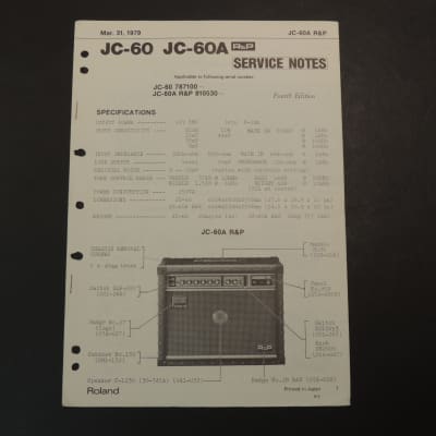 Roland JC-60/JC-60A Jazz Chorus Service Notes 1979 | Reverb