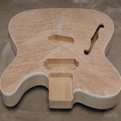 Unfinished Telecaster Body Semi-Hollow W/F-Hole Book Matched Figured Quilt Maple Top 2 Piece Premium Alder Back White Binding Chambered Very Light 2lbs 12.5oz! image 8