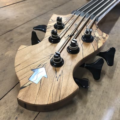 *last day of spring sale* Letts “WyRd mini” travel fretless 5 string bass guitar Spalted Beech Ebony Walnut handcrafted in the UK 2023 image 6