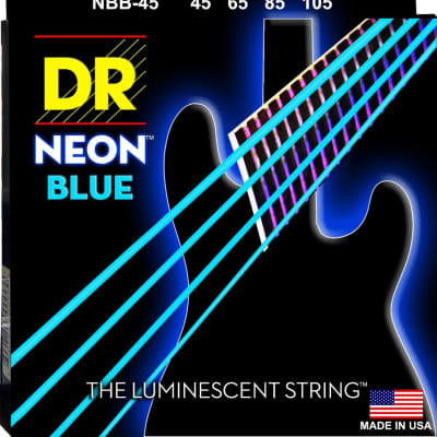 DR NBB-45 4 string Hi-Def Neon Blue Coated Bass Guitar Strings 45-105 MED 2016 Neon Blue