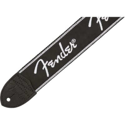 Fender Running Spaghetti Logo Guitar Strap with Leather Ends, Black image 2