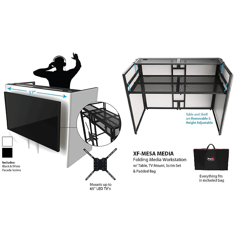 DJ Event Facade White/Black Scrim Metal Frame Booth + 20 x 40 Flat Table  Top Includes Both White and Black Panels + Carrying Cases! : :  Musical Instruments