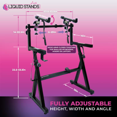 Liquid Stands Dual Piano Keyboard Stand with 2nd Tier - Adjustable Z-Style 2-Tier Heavy-Duty Stand for Synths and Electric Keyboards - Fits 54-88 Key Pianos image 2