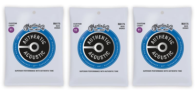 Martin MA175 Authentic Acoustic SP Strings - 80/20 Bronze Custom Light (3-Pack) image 1
