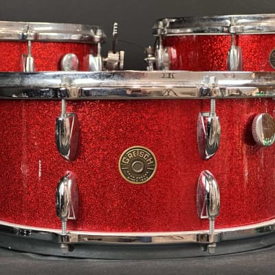 Gretsch Round Badge Red Sparkle snare drum trio 4x14, 5.5x14, 6.5x14 image 4