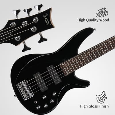 Glarry 44 Inch GIB 5 String H-H Pickup Laurel Wood Fingerboard Electric Bass Guitar with Bag and other Accessories 2020s - Black image 5