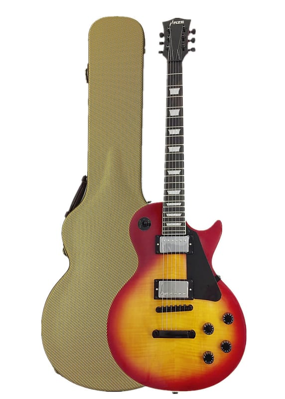 Haze HSG9TCS Solid Body Flame Maple Cherry Top Electric Guitar, Sunburst w/Accessories - With yellow case image 1