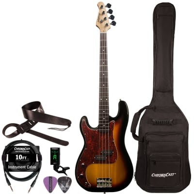 Sawtooth Left-Handed EP Series Electric Bass Guitar with Gig Bag & Accessories, Vintage Burst w/ Tortoise Pickguard image 1