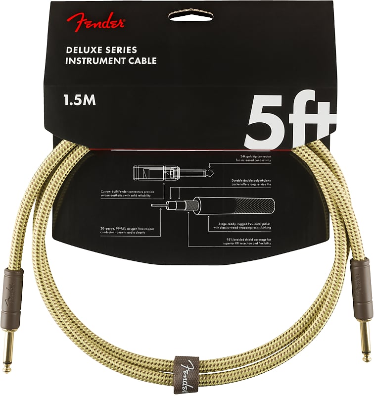 Fender 5' Deluxe Series Instrument Cable Tweed 5ft image 1