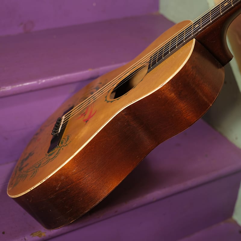 1930s Harmony-made Hawaiian/Tropical Stencil Parlor Guitar